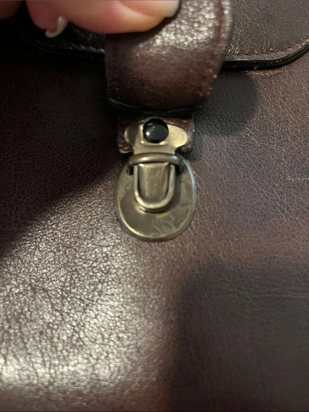 Vintage Brown Leather Satchel Shoulder Bag Amiet Lock 10” Structured with Handle